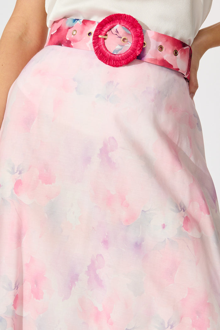 Secret Garden Maxi Skirt in Pink with Multi Floral Cotton Blend detail
