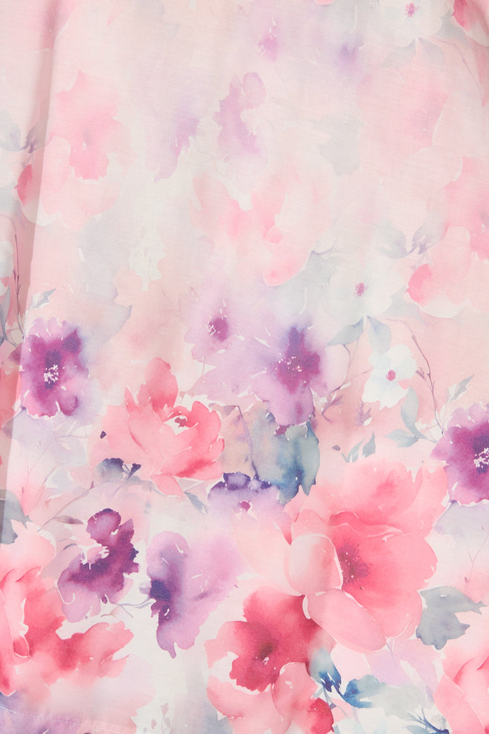 Secret Garden Maxi Skirt in Pink with Multi Floral Cotton Blend fabric