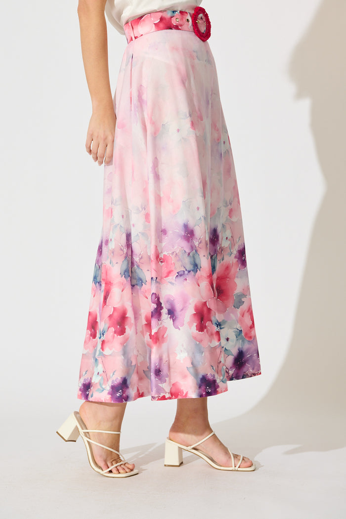 Secret Garden Maxi Skirt in Pink with Multi Floral Cotton Blend side