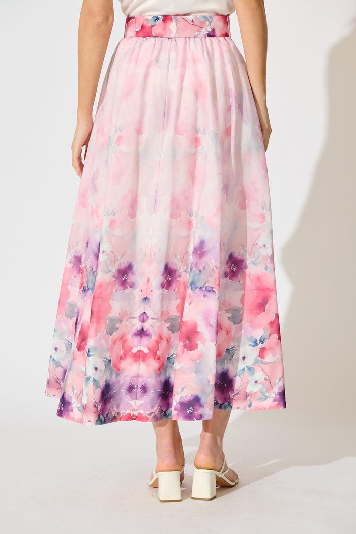 Secret Garden Maxi Skirt in Pink with Multi Floral Cotton Blend back