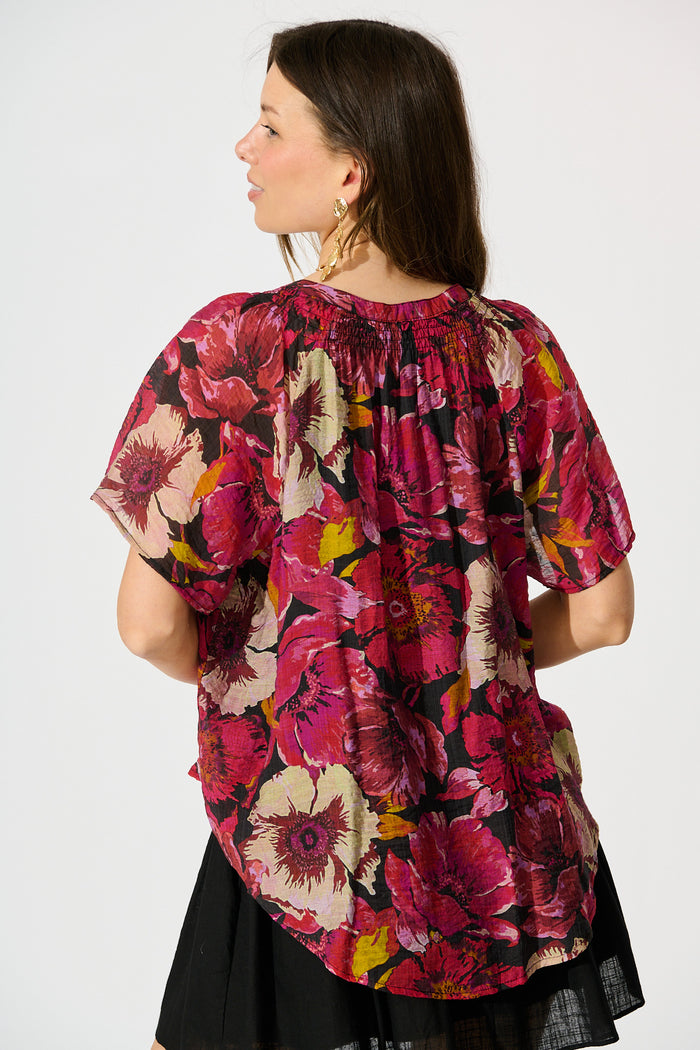 Lombard Top in Black with Pink Floral back