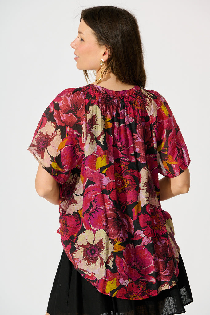 Lombard Top in Black with Pink Floral back