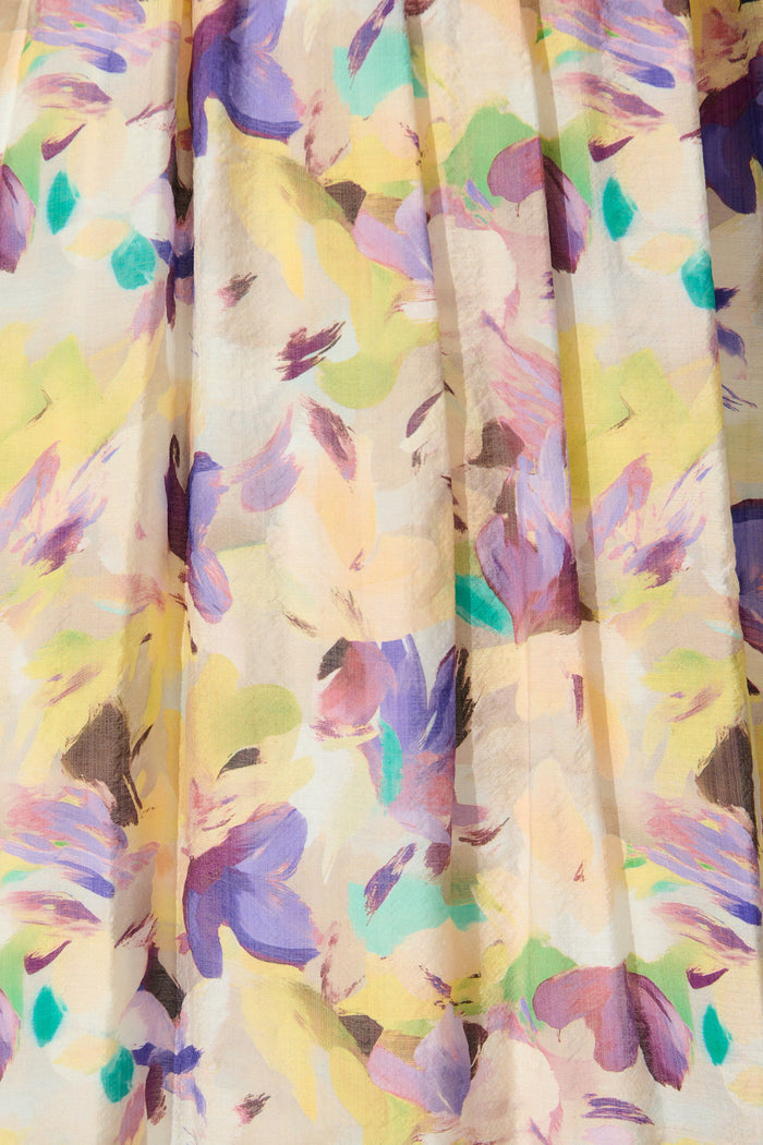 Amara Petal Midi Dress in Mustard Multi Watercolour Floral fabric