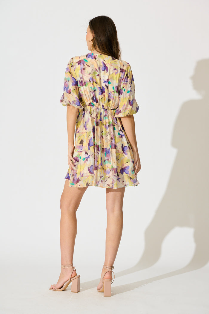 Elodie Bloom Dress in Mustard Multi Watercolour Floral back