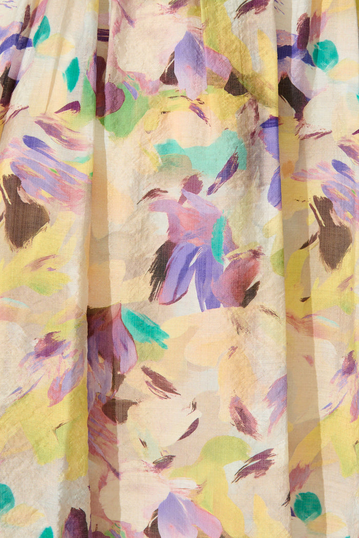 Elodie Bloom Dress in Mustard Multi Watercolour Floral fabric