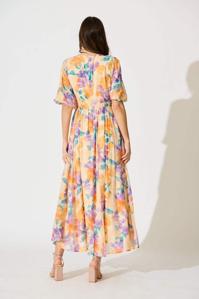 Seraphine Maxi Dress in Tangerine Multi Watercolour Floral back