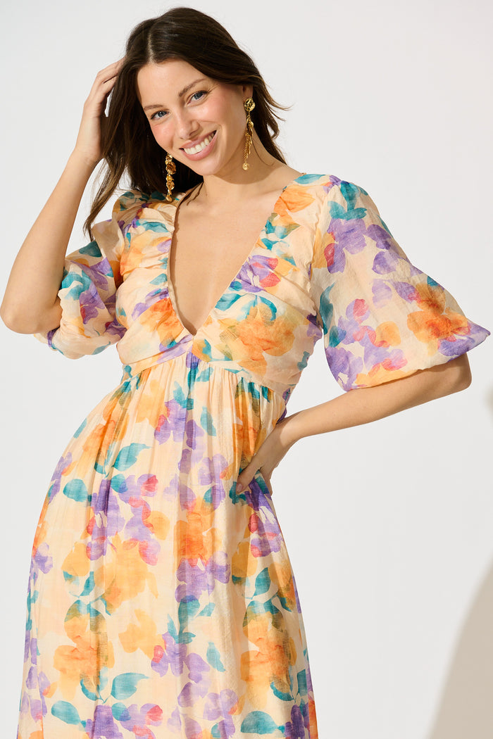 Seraphine Maxi Dress in Tangerine Multi Watercolour Floral front