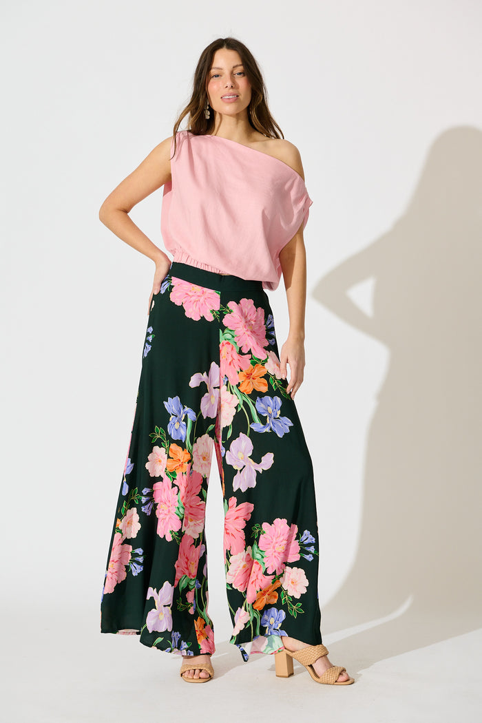 Amara Garden Pant in Green with Multi Floral full length