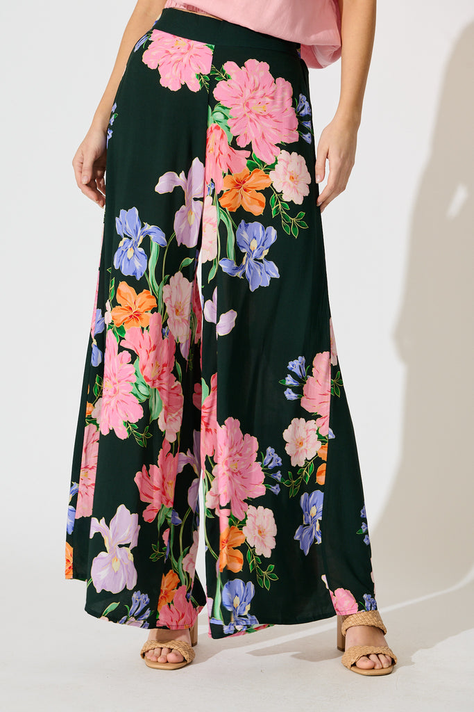 Amara Garden Pant in Green with Multi Floral front