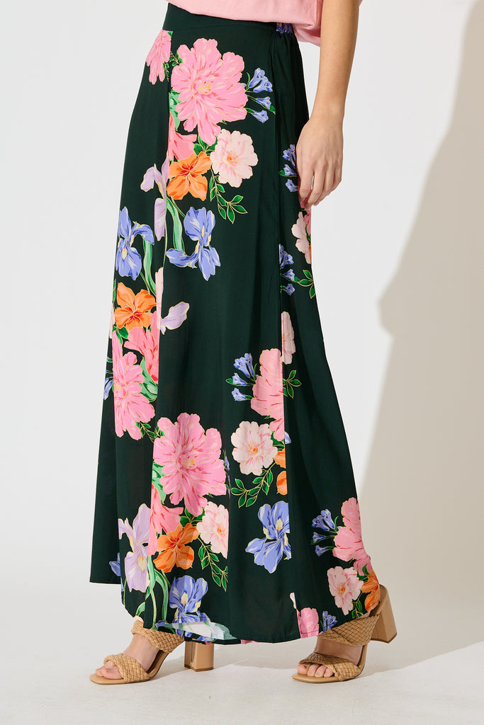 Amara Garden Pant in Green with Multi Floral side