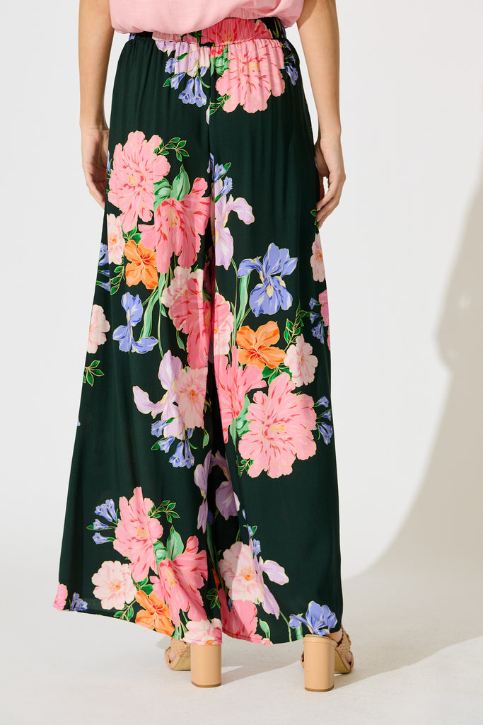 Amara Garden Pant in Green with Multi Floral back