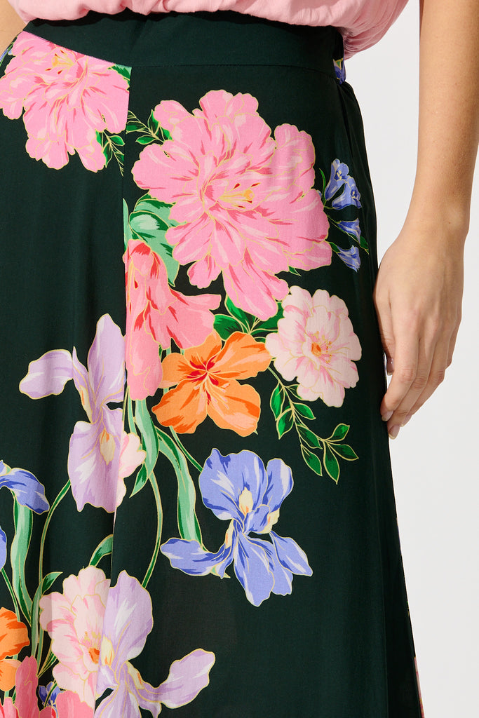 Amara Garden Pant in Green with Multi Floral detail