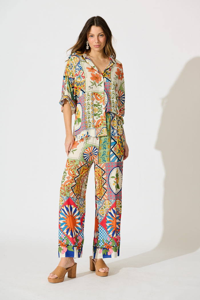 Sundial Shirt in Multi Tile Print full length set