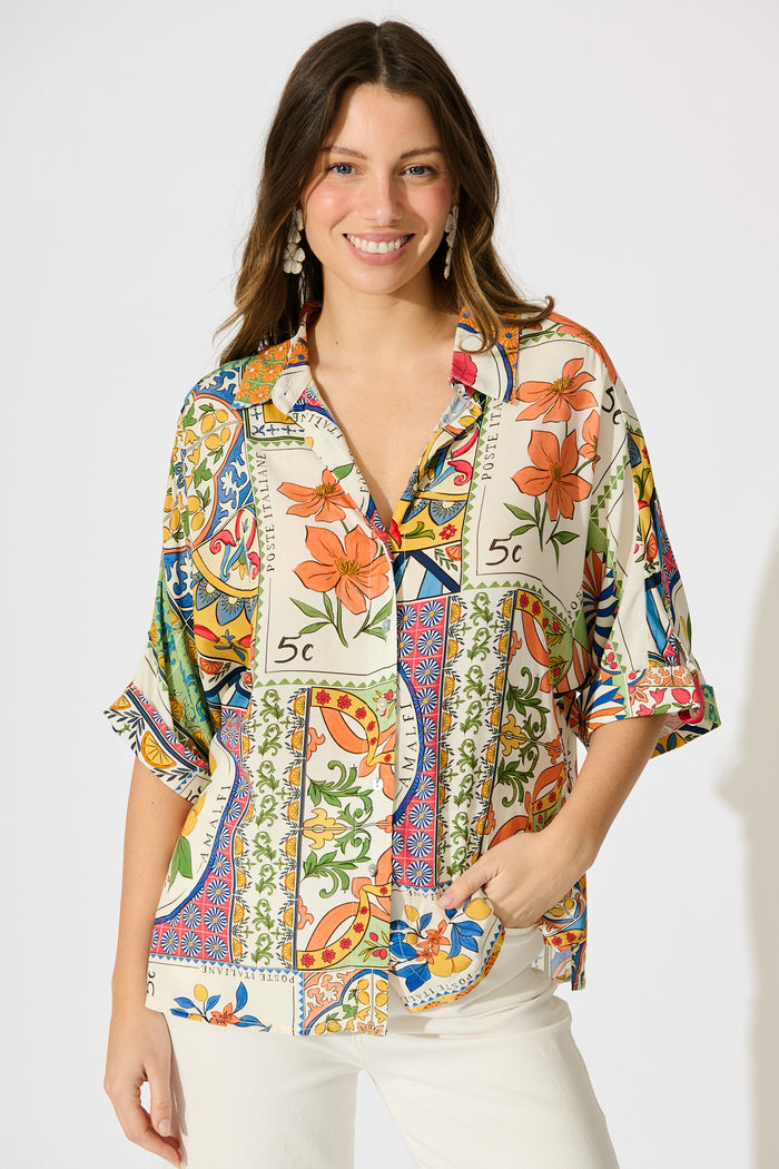 Sundial Shirt in Multi Tile Print front
