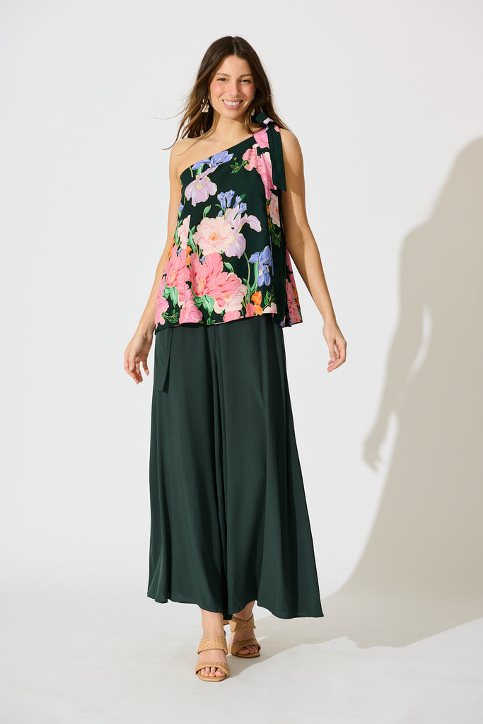Paloma Fleur One Shoulder Top in Green with Multi Floral full length