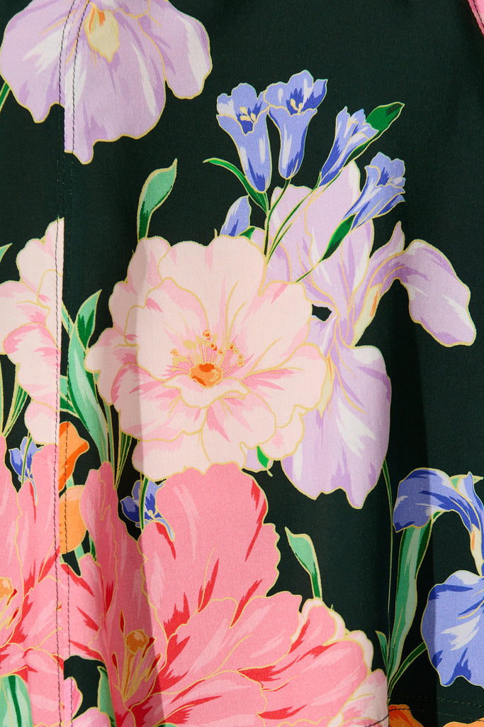 Paloma Fleur One Shoulder Top in Green with Multi Floral fabric