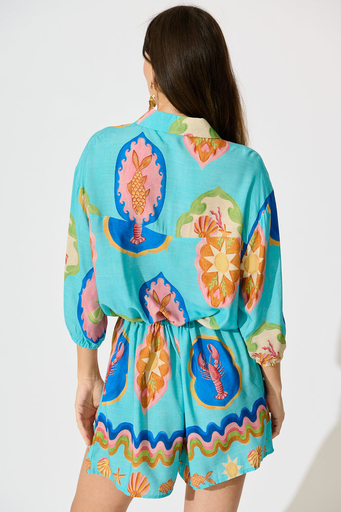 Micaela Playsuit in Blue Seashell Print back