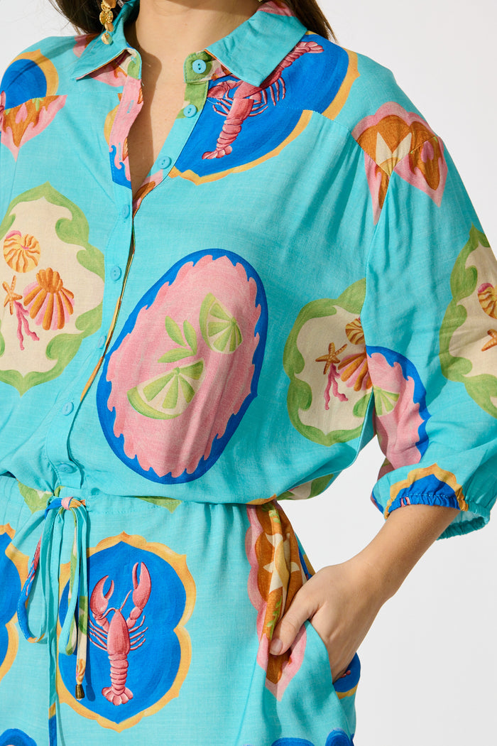 Micaela Playsuit in Blue Seashell Print detail