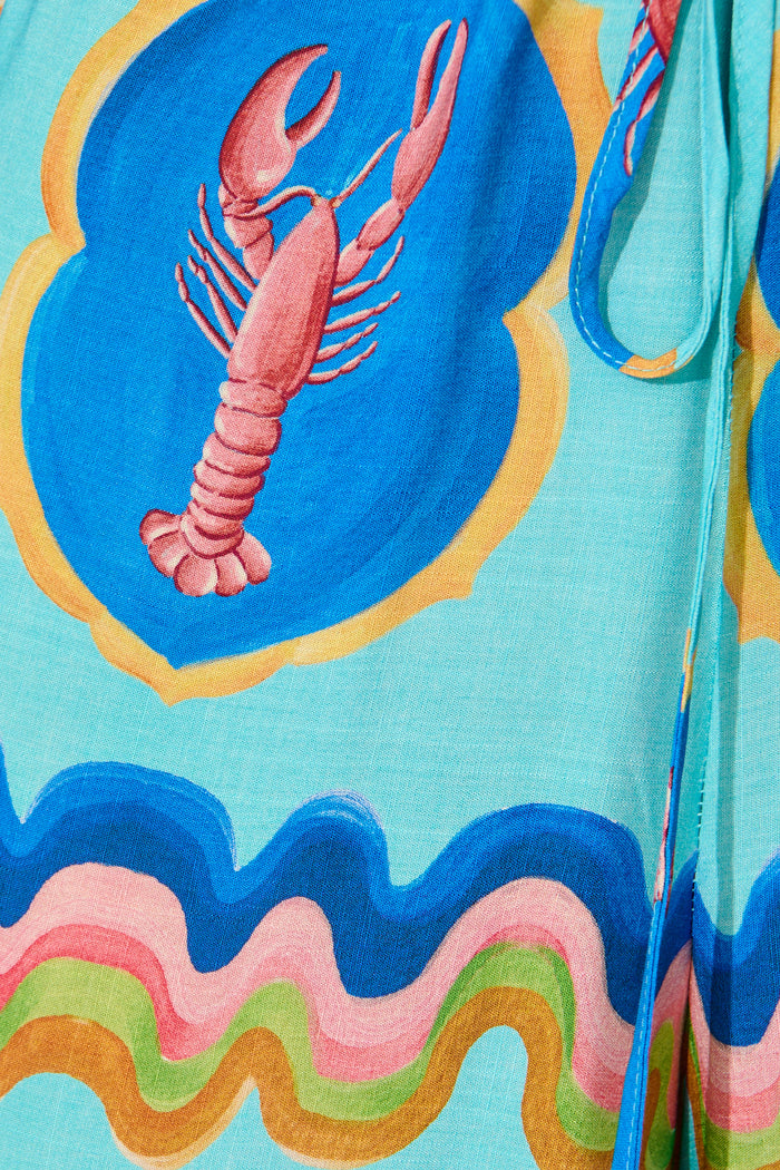 Micaela Playsuit in Blue Seashell Print fabric