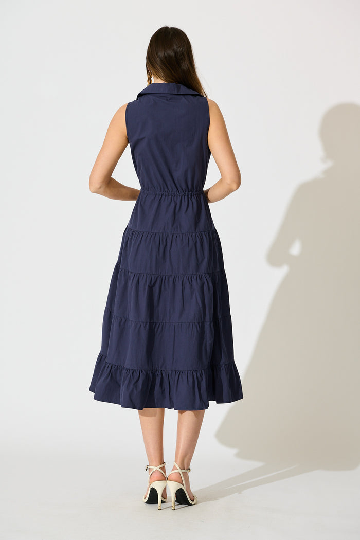 Vrinda Midi Dress in Navy Cotton back