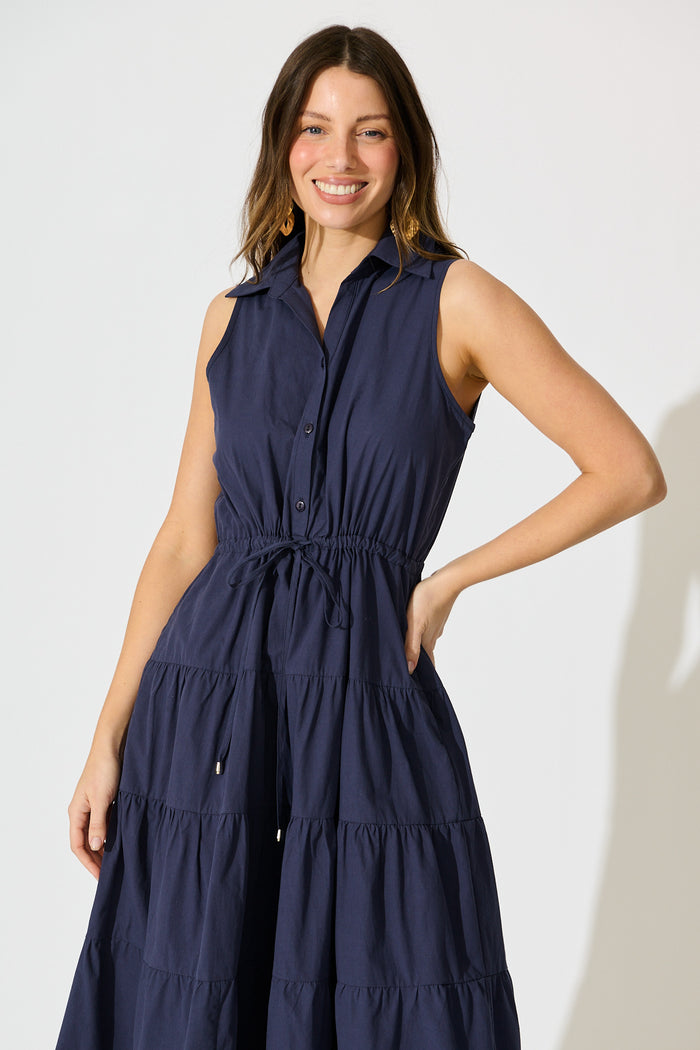Vrinda Midi Dress in Navy Cotton front