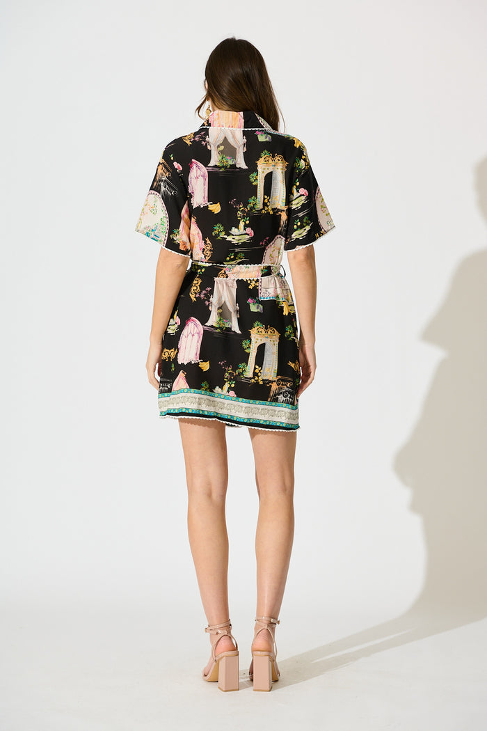 Orsa Shirt Dress In Black Multi Print back