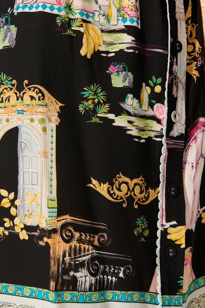 Orsa Shirt Dress In Black Multi Print fabric