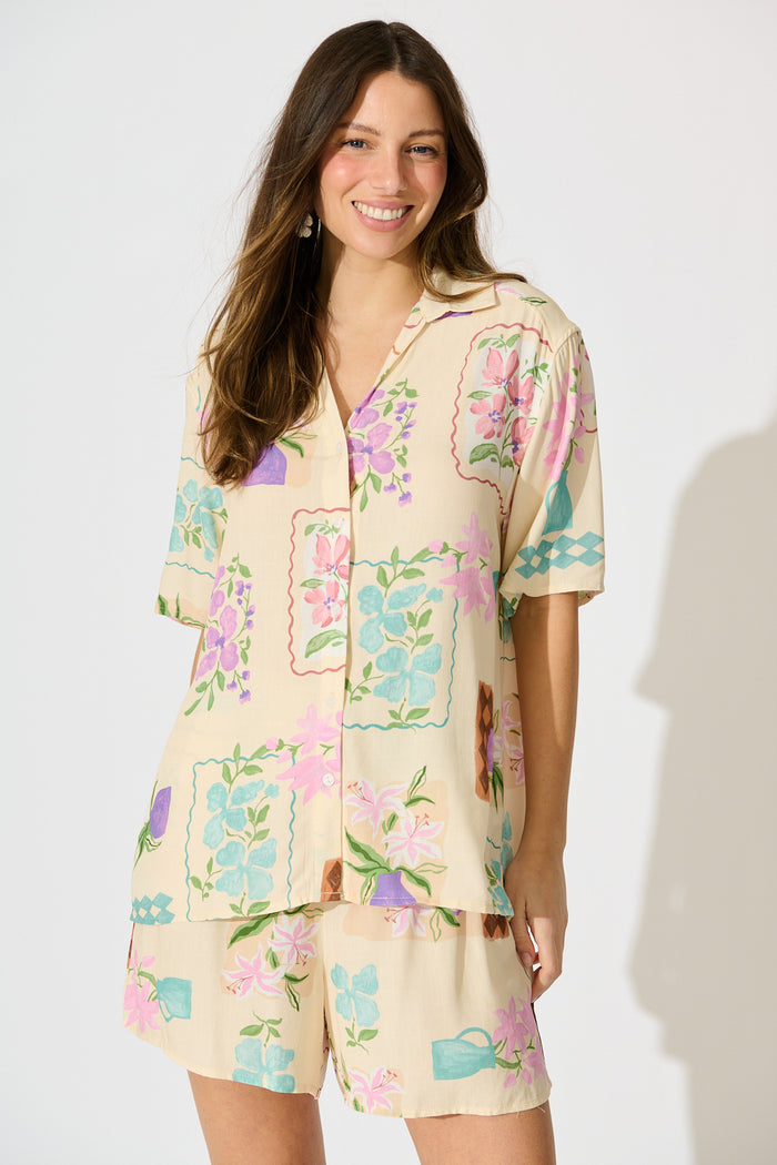 Clementine Garden Shirt in Multi Conversational Print front