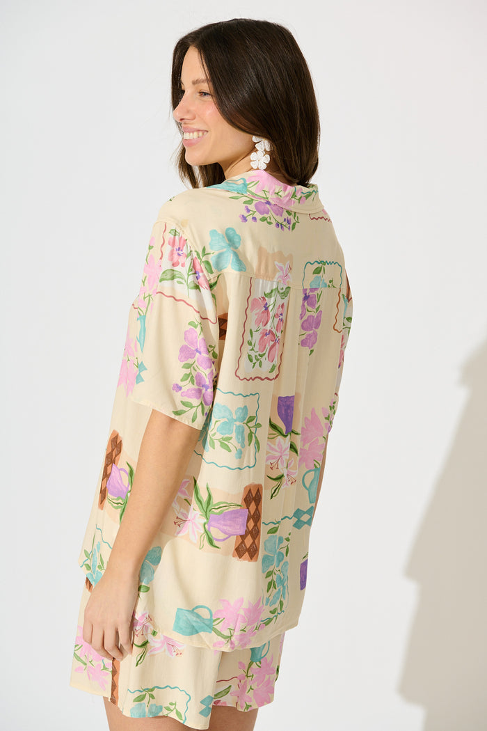 Clementine Garden Shirt in Multi Conversational Print back