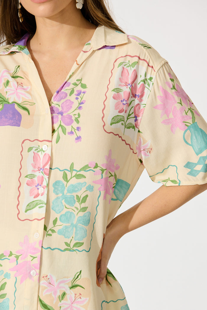 Clementine Garden Shirt in Multi Conversational Print detail