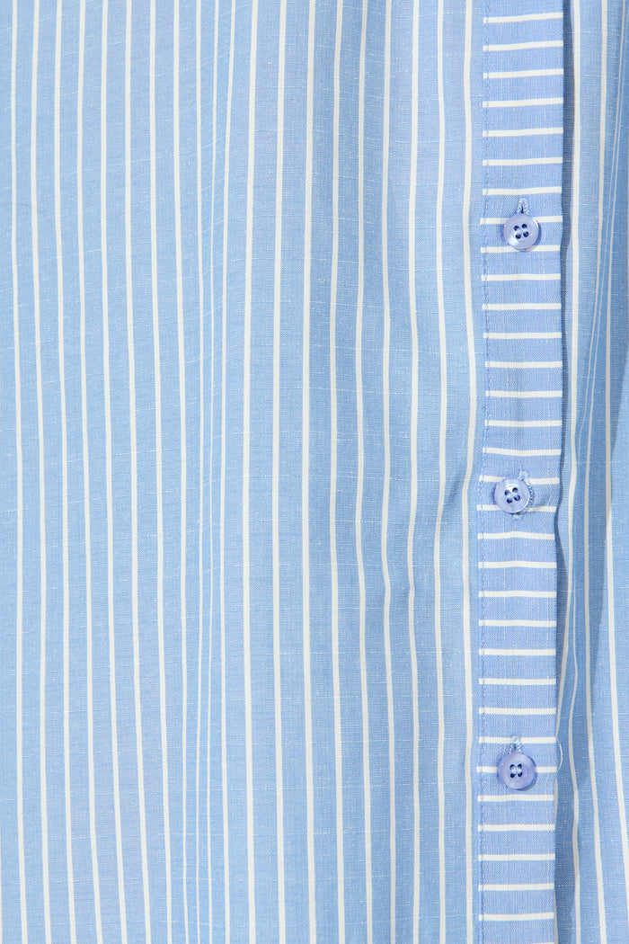 Veyda Midi Shirt Dress in Blue with White Stripe Cotton fabric