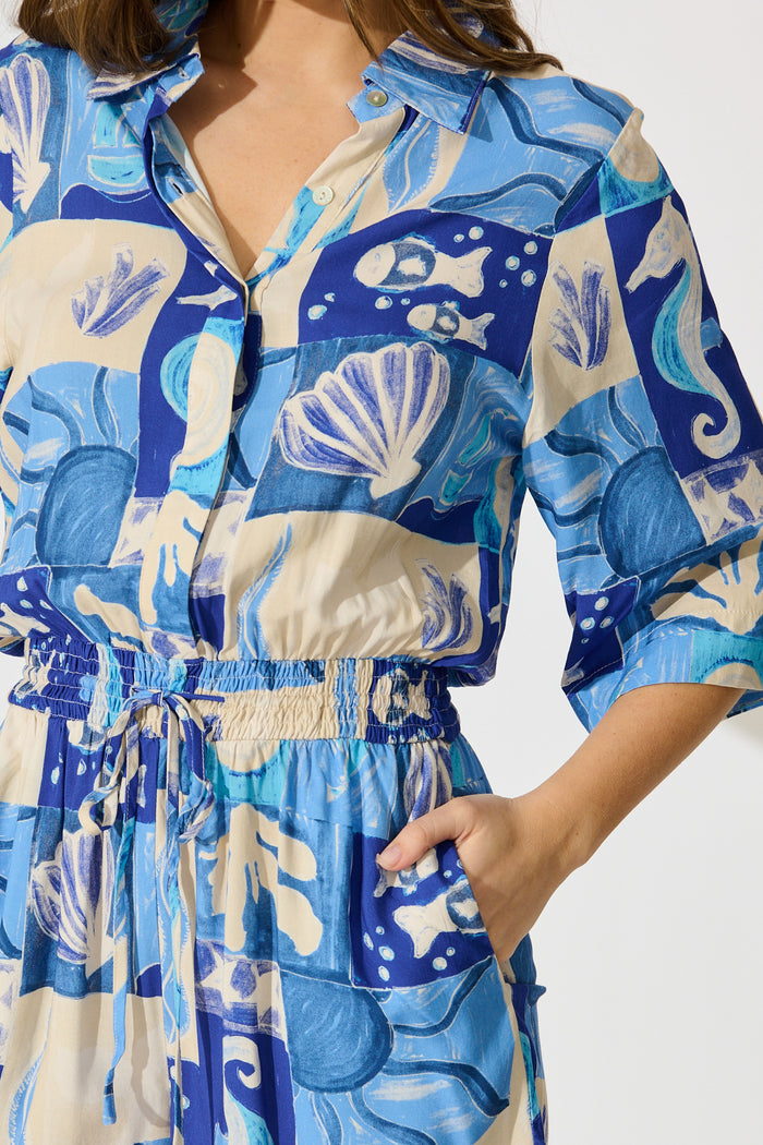 Billini Playsuit in Blue Sea Shell Print detail