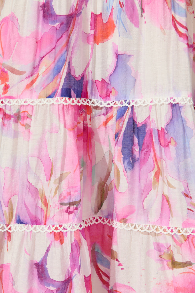Enrika Maxi Dress in White with Pink Watercolour fabric