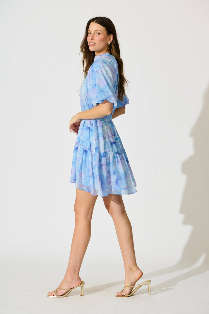 Dawnfall Dress in Blue Floral Chiffon side