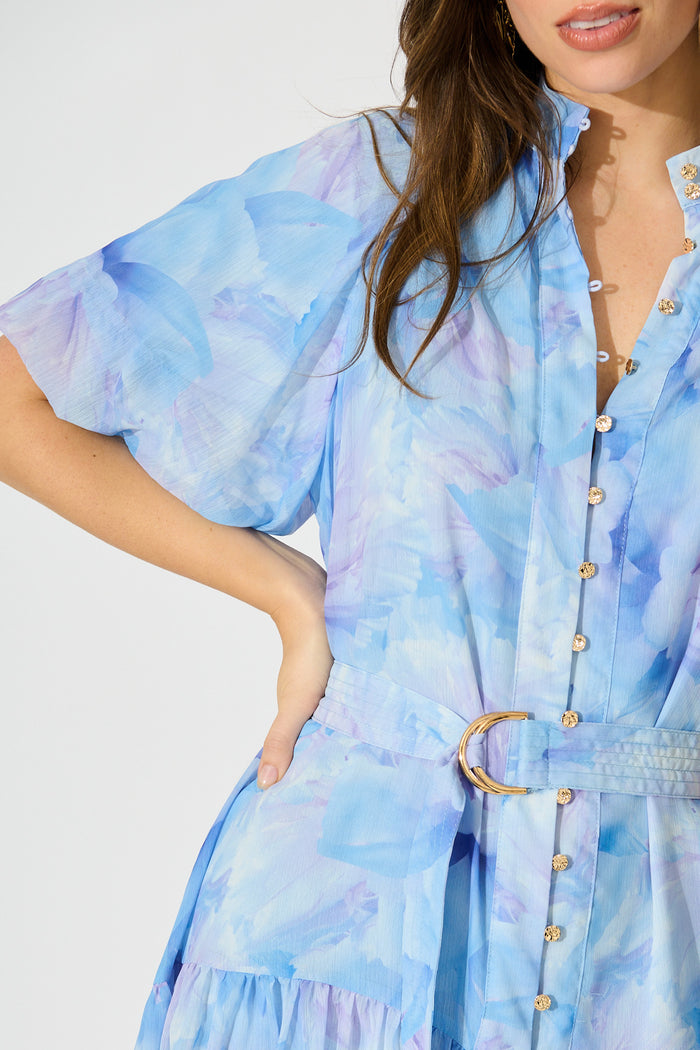 Dawnfall Dress in Blue Floral Chiffon detail