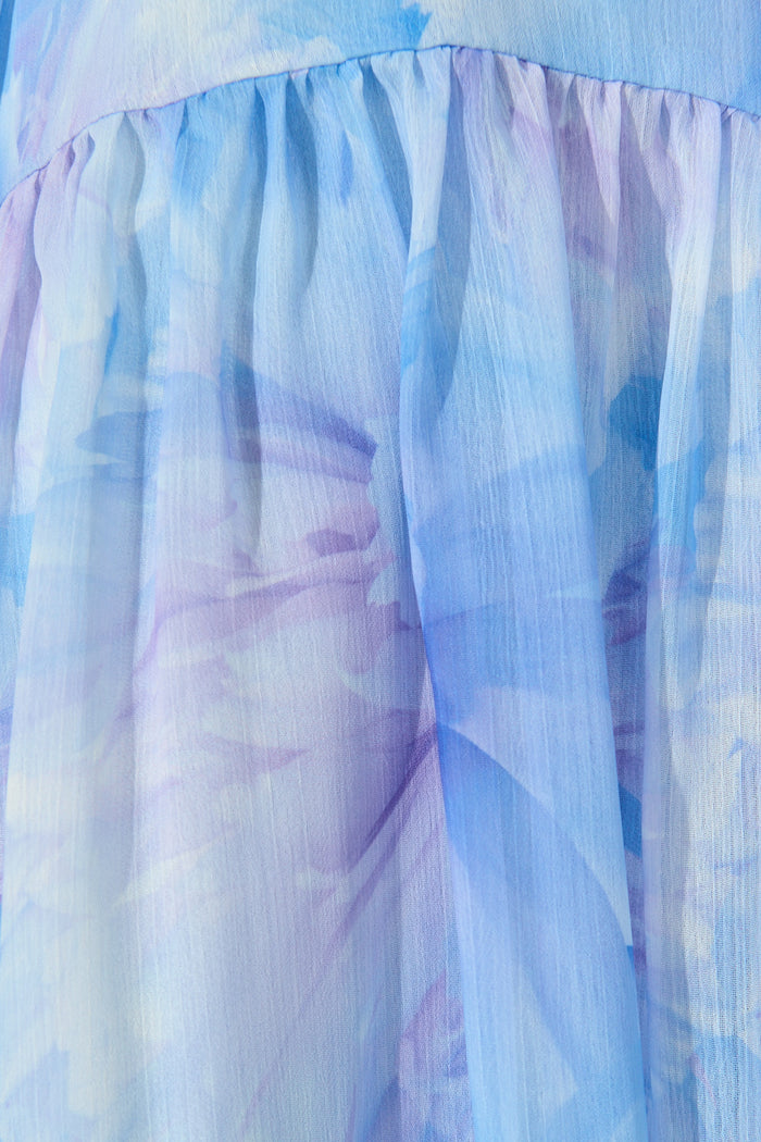 Dawnfall Dress in Blue Floral Chiffon fabric
