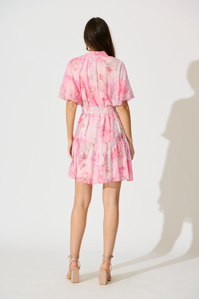 Dawnfall Dress in Pink Floral Chiffon back