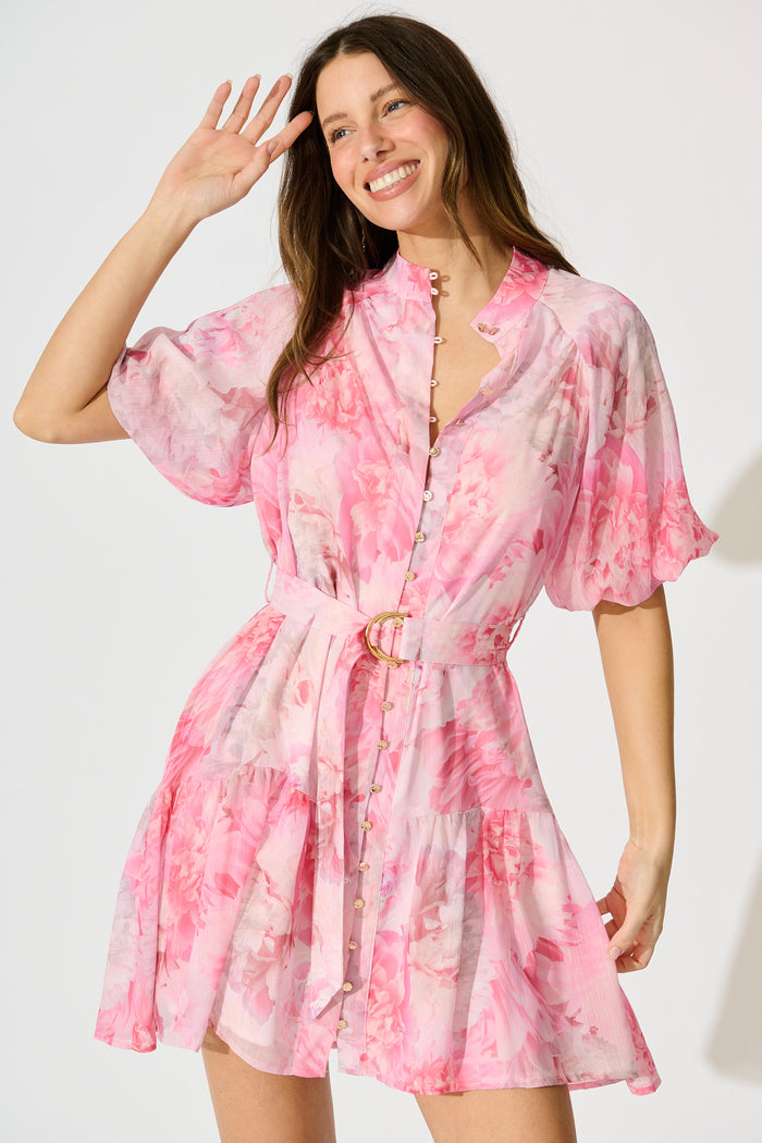 Dawnfall Dress in Pink Floral Chiffon front