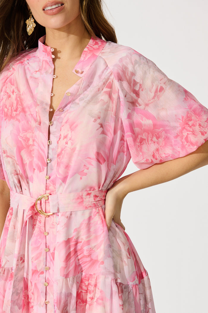 Dawnfall Dress in Pink Floral Chiffon detail