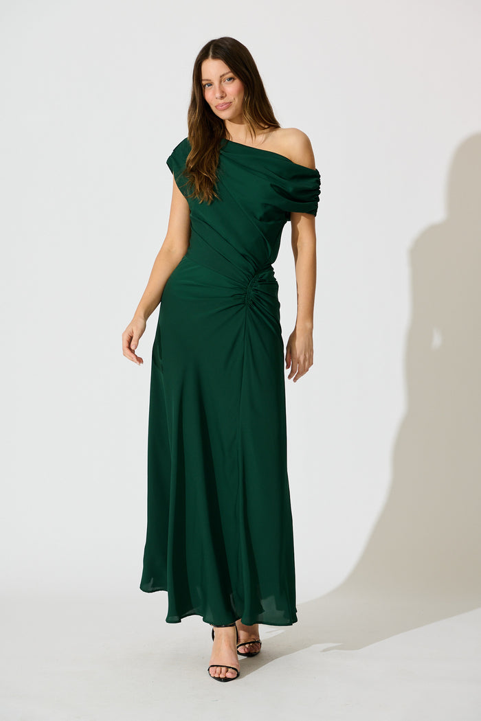 Marielle OffShoulder Maxi Dress Emerald Chiffon | St Frock Marielle OffShoulder Maxi Dress Emerald Chiffon | St Frock
