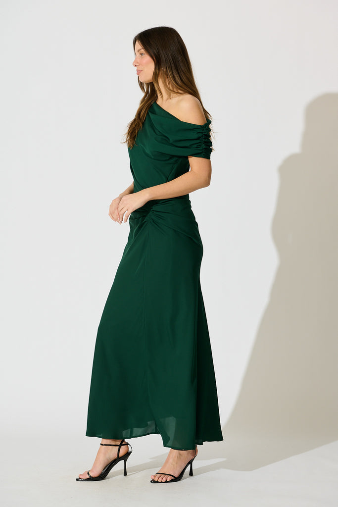 Marielle Off Shoulder Maxi Dress in Emerald Chiffon side