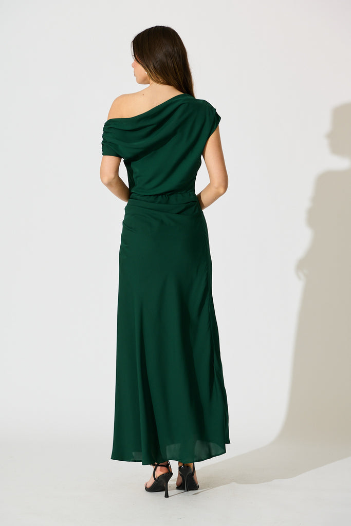 Marielle Off Shoulder Maxi Dress in Emerald Chiffon back