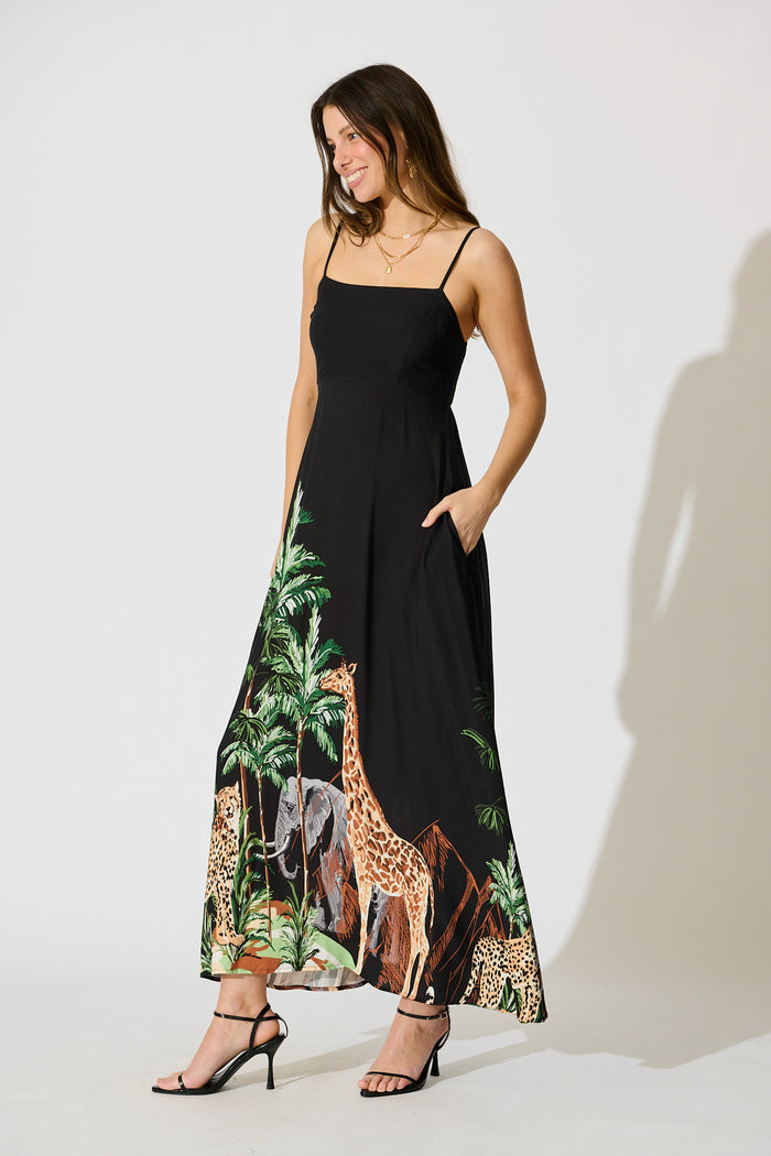Yetta Maxi Sundress in Black Print side
