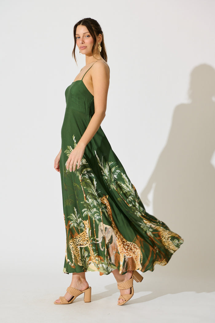 Yetta Maxi Sundress in Green Print side