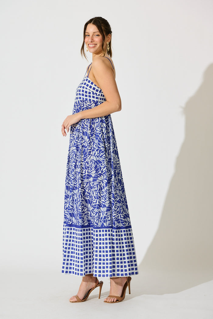 Lova Maxi Sundress in Blue with White Cotton side