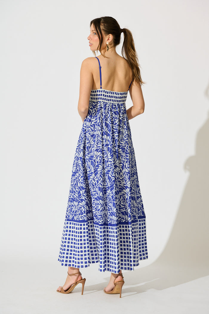 Lova Maxi Sundress in Blue with White Cotton back