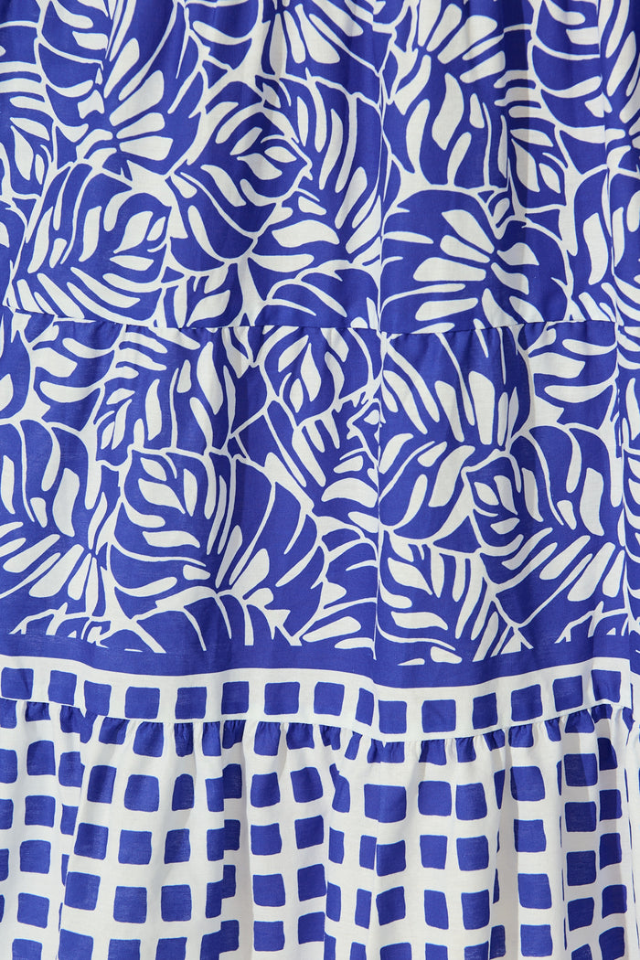 Maelle Midi Dress in Blue with White Cotton fabric