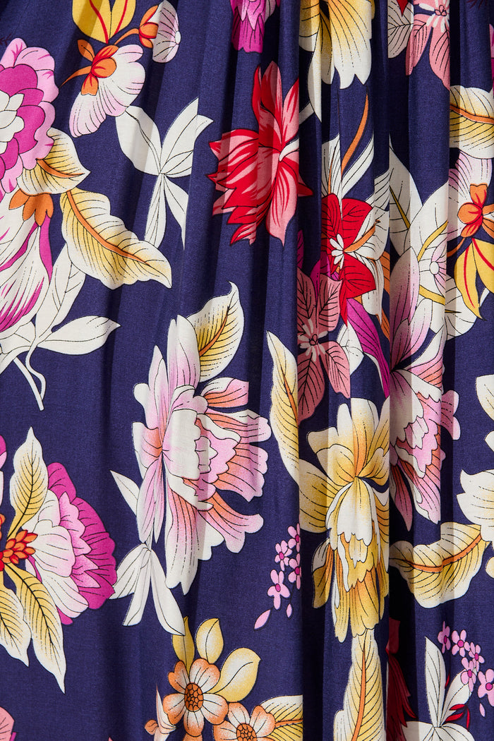 Covey Midi Dress in Navy with Multi Floral fabric