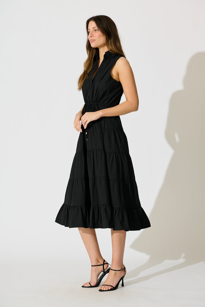 Vrinda Midi Dress in Black Cotton side