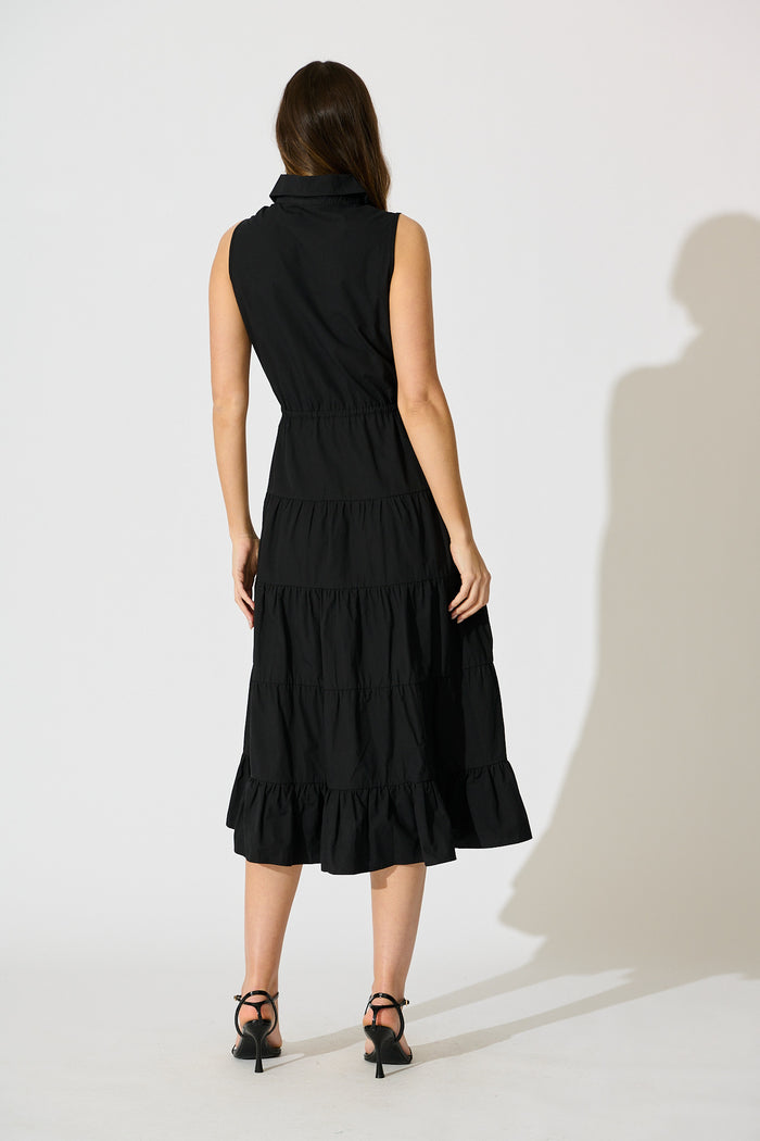 Vrinda Midi Dress in Black Cotton back